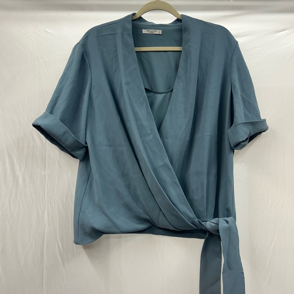 MM Lafleur Blue Faux Wrap Blouse